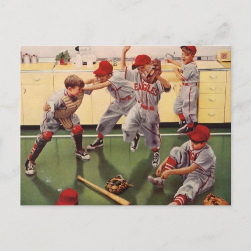 Vintage Sports Baseball Team Boys Roughhousing Postcard