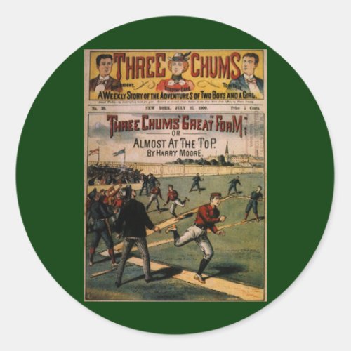Vintage Sports Baseball Three Chums Magazine Cover Classic Round Sticker