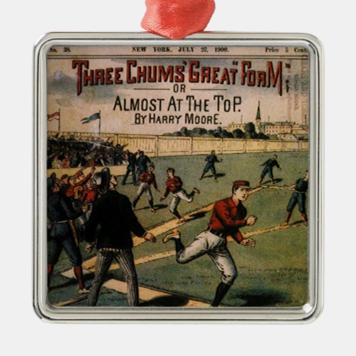 Vintage Sports Baseball Three Chums Magazine Cover Metal Ornament