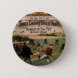 Vintage Sports Baseball Three Chums Magazine Cover Pinback Button