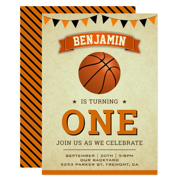 Vintage Sports Basketball 1st Birthday Party Invitation Zazzle Com