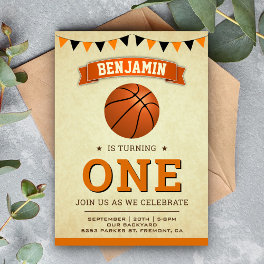 Vintage Sports Basketball 1st Birthday Party Invitation
