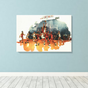 Vintage Sports Basketball Game, Basketball Players Canvas Print