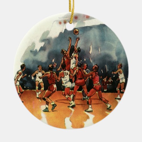Vintage Sports Basketball Game Basketball Players Ceramic Ornament