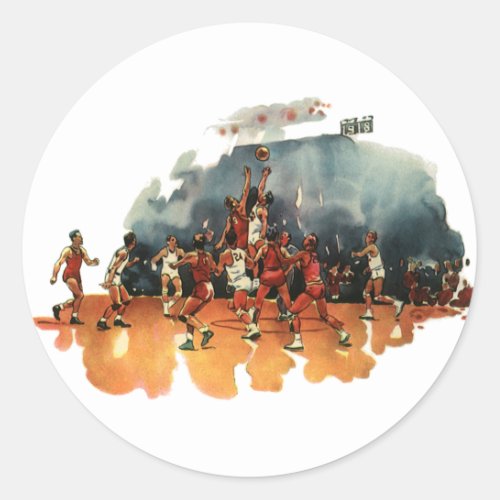 Vintage Sports Basketball Game Basketball Players Classic Round Sticker
