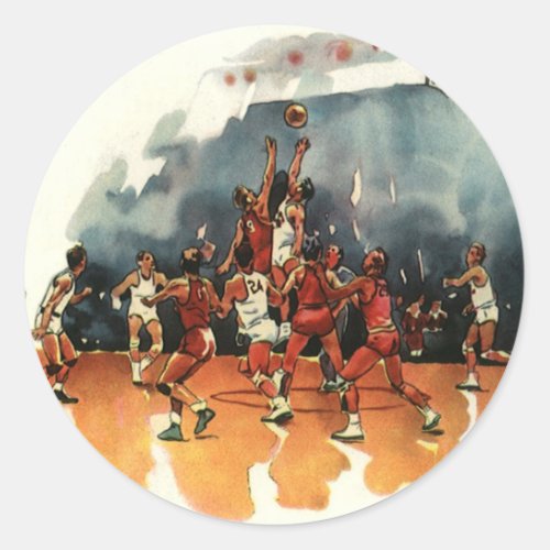 Vintage Sports Basketball Game Basketball Players Classic Round Sticker