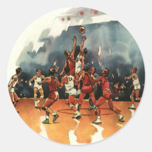 Vintage Sports Basketball Game, Basketball Players Classic Round Sticker