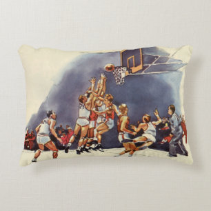 Vintage Sports Basketball, Players in a Game Accent Pillow