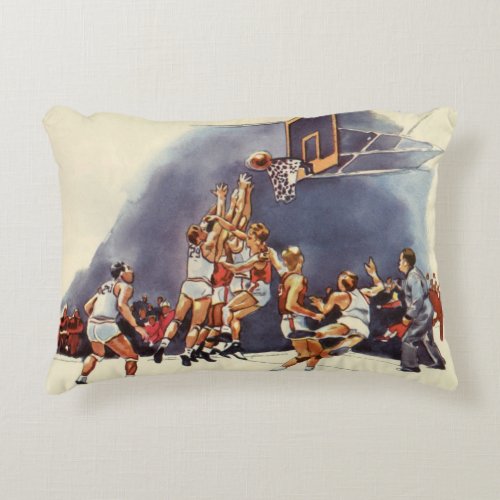 Vintage Sports Basketball Players in a Game Accent Pillow