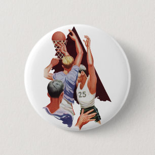 Vintage Sports, Basketball Players in a Game Button