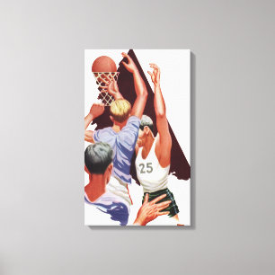 Vintage Sports, Basketball Players in a Game Canvas Print