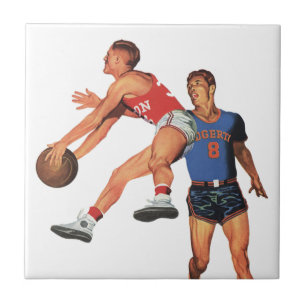 Vintage Sports, Basketball Players in a Game Ceramic Tile