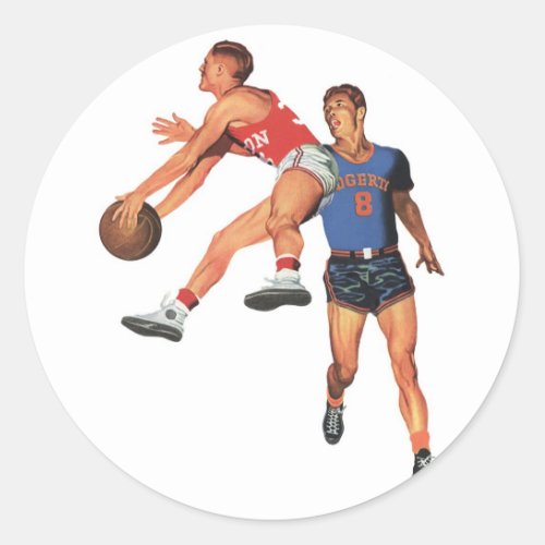 Vintage Sports Basketball Players in a Game Classic Round Sticker