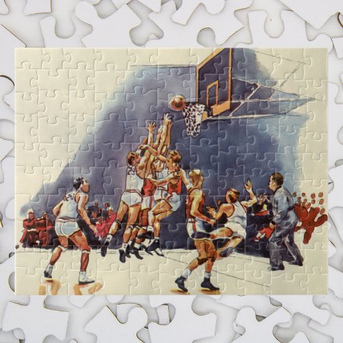 Vintage Sports Basketball Players in a Game Jigsaw Puzzle
