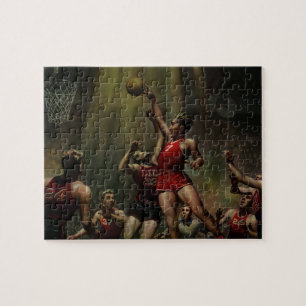 Vintage Sports Basketball, Players in a Game Jigsaw Puzzle
