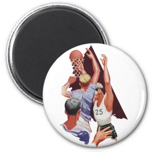 Vintage Sports Basketball Players in a Game Magnet