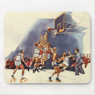 Vintage Sports Basketball, Players in a Game Mouse Pad