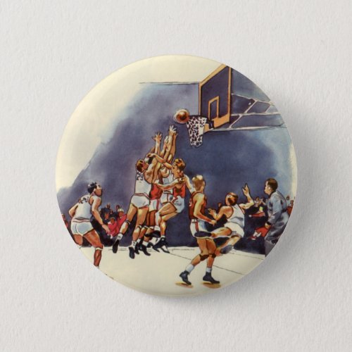 Vintage Sports Basketball Players in a Game Pinback Button