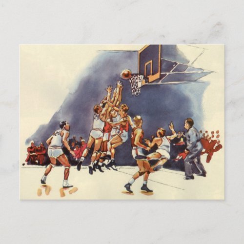 Vintage Sports Basketball Players in a Game Postcard