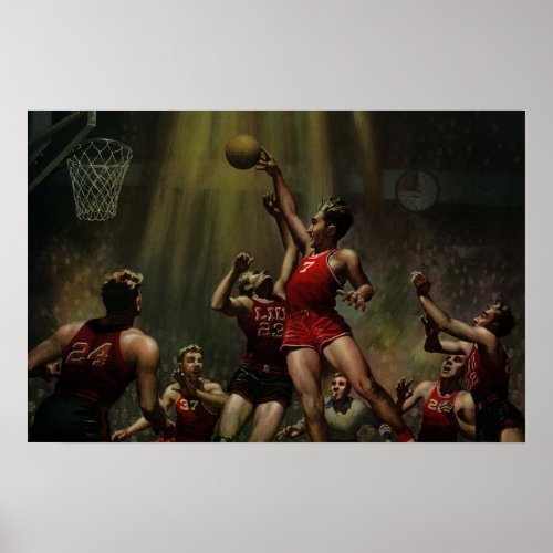 Vintage Sports Basketball Players in a Game Poster