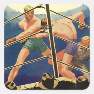 Vintage Sports Boxing, Boxers During a Match Square Sticker