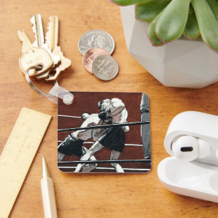 Vintage Sports Boxing, Boxers Fight in the Ring Keychain