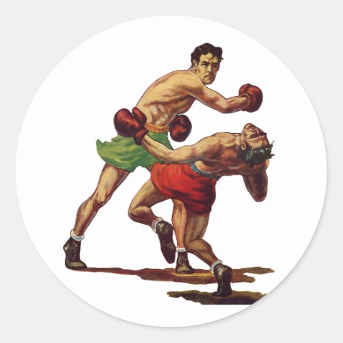 Vintage Sports Boxing Boxers in a Fight Classic Round Sticker