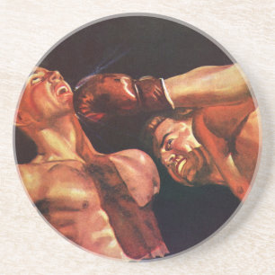 Vintage Sports Boxing, Boxers Punching Fight Drink Coaster