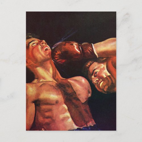 Vintage Sports Boxing Boxers Punching Fight Postcard