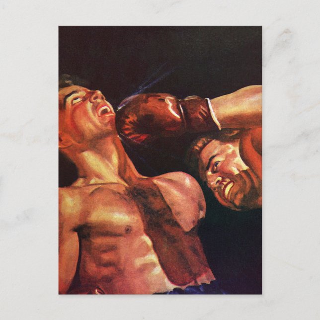 Vintage Sports Boxing, Boxers Punching Fight Postcard (Front)