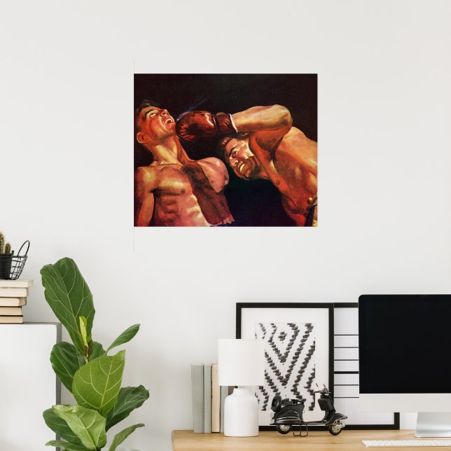 Vintage Sports Boxing, Boxers Punching Fight Poster (Home Office)