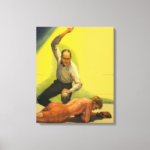 Vintage Sports Boxing Referee with Boxer Knockout Canvas Print