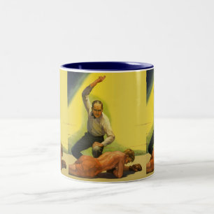 Vintage Sports Boxing, Referee with Boxer Knockout Two-Tone Coffee Mug
