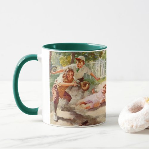 Vintage Sports Children Play Stickball Baseball Mug