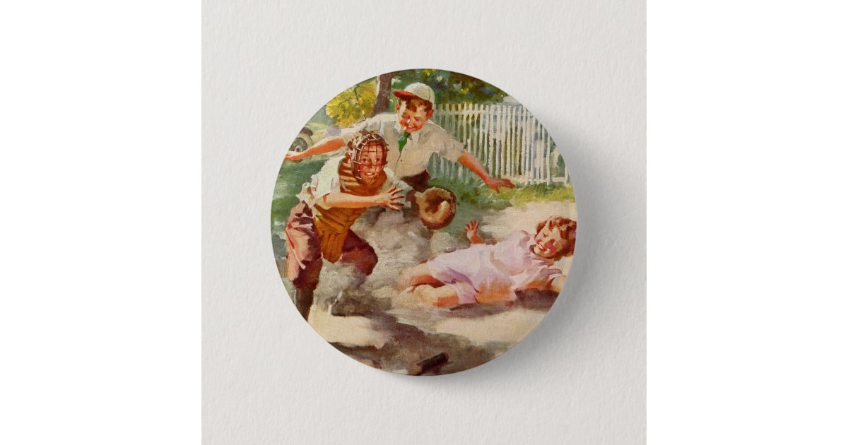 Vintage Sports, Children Play Stickball Baseball Pinback Button | Zazzle