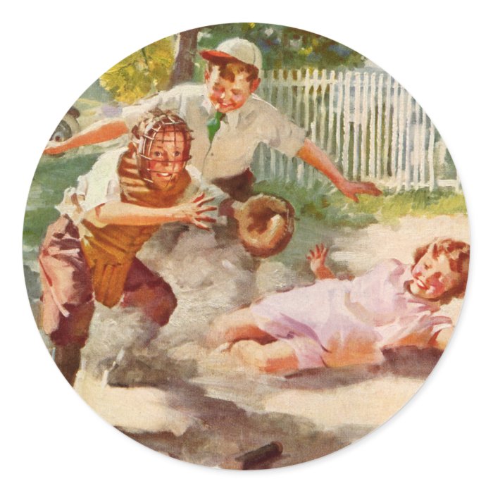 Vintage Sports, Children Playing Baseball Sticker