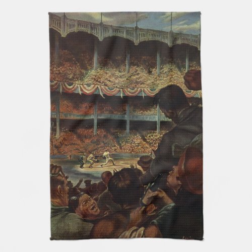 Vintage Sports Fans in a Baseball Stadium Kitchen Towel