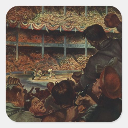 Vintage Sports Fans in a Baseball Stadium Square Sticker