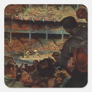 Vintage Sports Fans in a Baseball Stadium Square Sticker