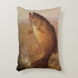 Vintage Sports Fishing, Largemouth Brown Bass Fish Accent Pillow