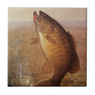 Vintage Sports Fishing, Largemouth Brown Bass Fish Ceramic Tile
