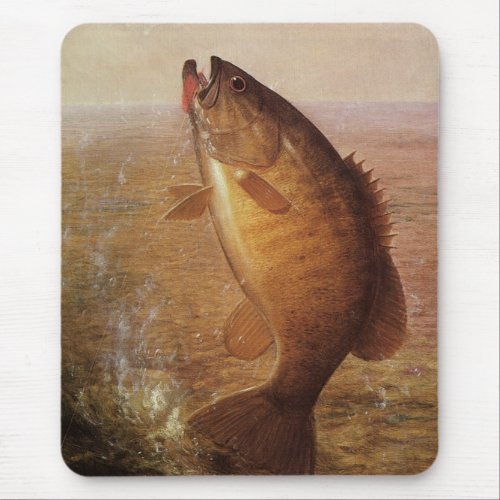 Vintage Sports Fishing Largemouth Brown Bass Fish Mouse Pad