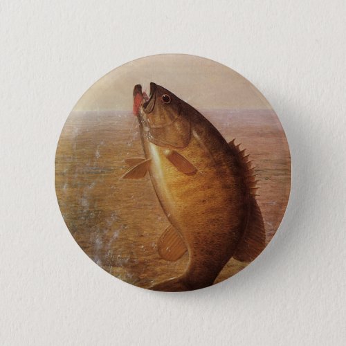 Vintage Sports Fishing Largemouth Brown Bass Fish Pinback Button