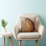 Vintage Sports Fishing, Largemouth Brown Bass Fish Throw Pillow