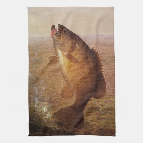 Vintage Sports Fishing Largemouth Brown Bass Fish Towel