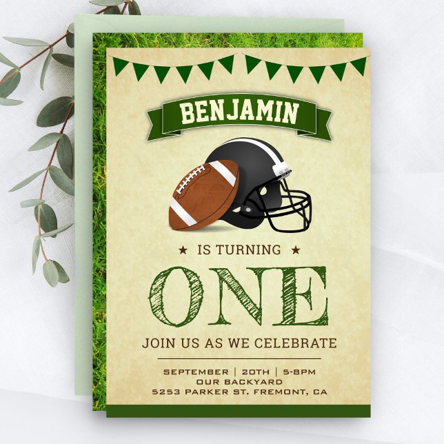 Vintage Sports Football 1st Birthday Party Invitation (Creator Uploaded)
