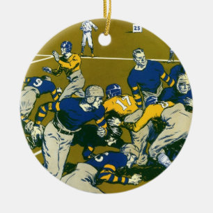 Vintage Sports Football Game, Gold vs. Blue Teams Ceramic Ornament