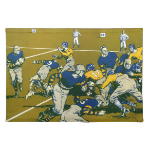Vintage Sports Football Game, Gold vs. Blue Teams Cloth Placemat