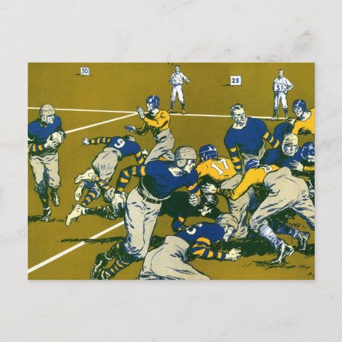 Vintage Sports Football Game Gold vs Blue Teams Postcard
