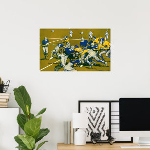 Vintage Sports Football Game, Gold vs. Blue Teams Poster